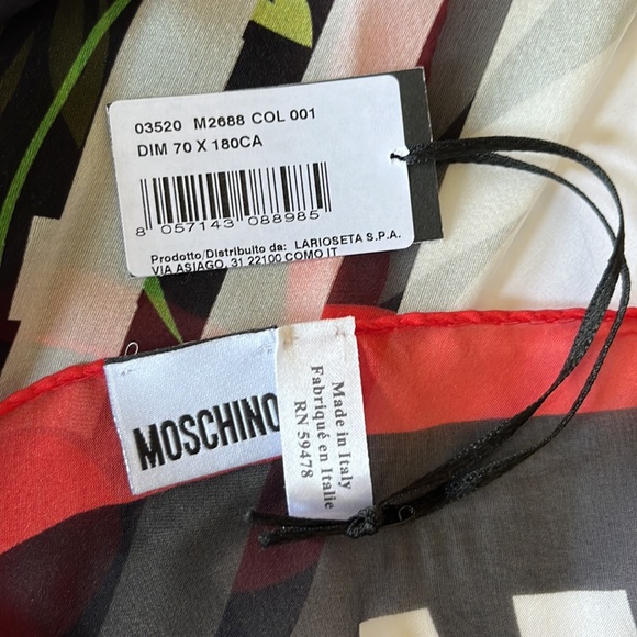 Moschino Silk Bear Strawberry Scarf 70”x180” Red and Black - Picture 6 of 7